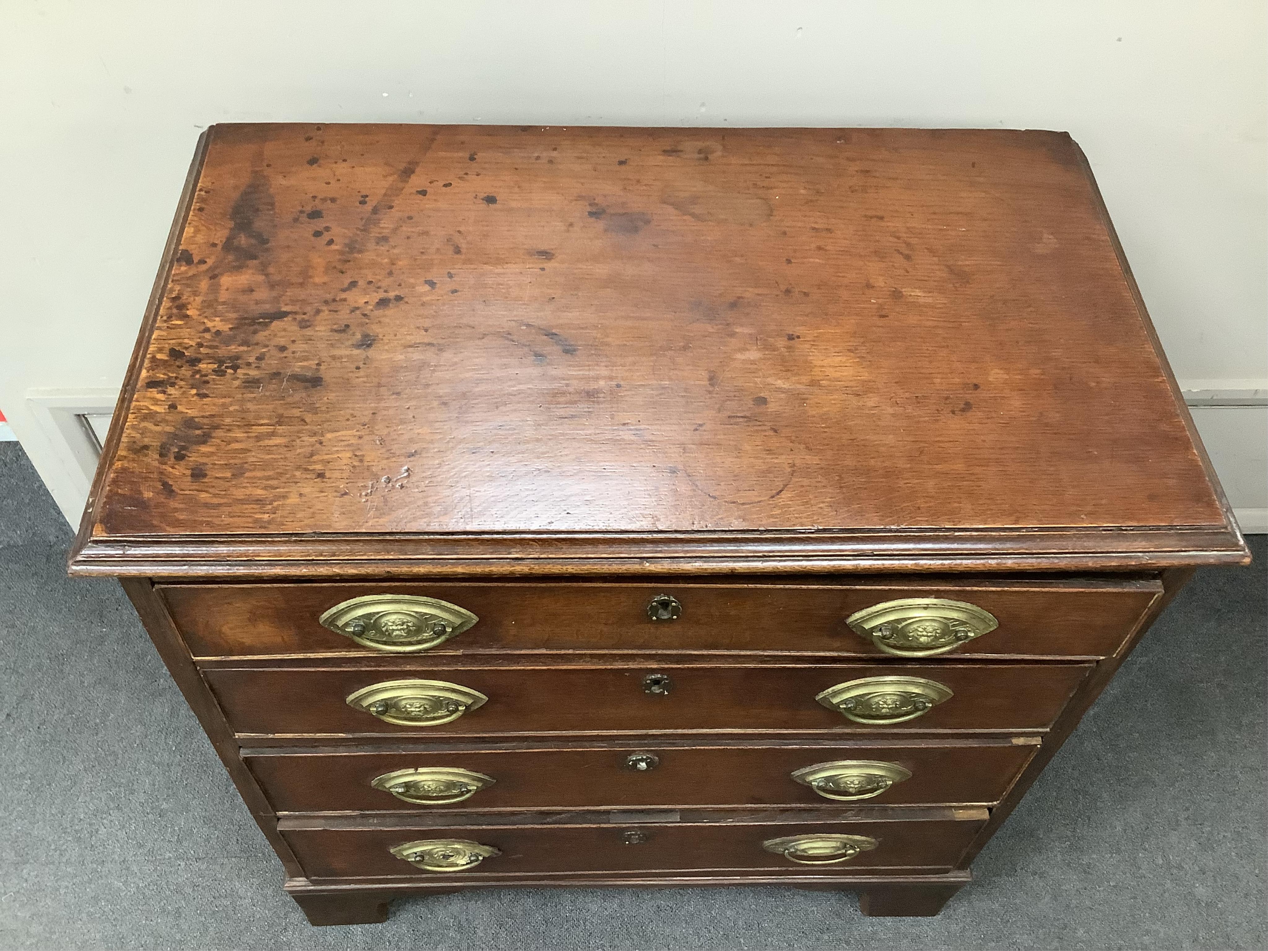 A small George III oak four drawer chest, width 80cm, depth 46cm, height 83cm. Condition - fair